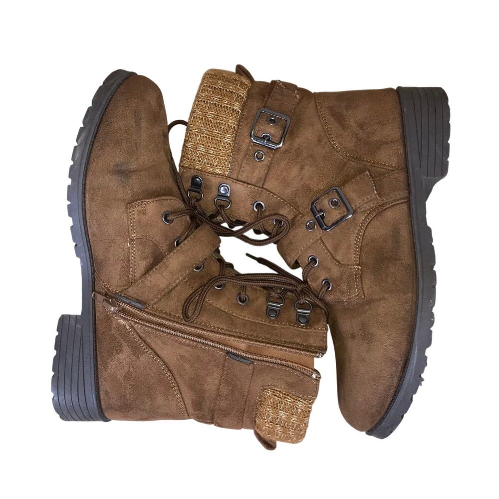 Olivia & Kate Leanna Boots Women’s 8.5 Brown Sweater Cuff Buckle Ankle Booties